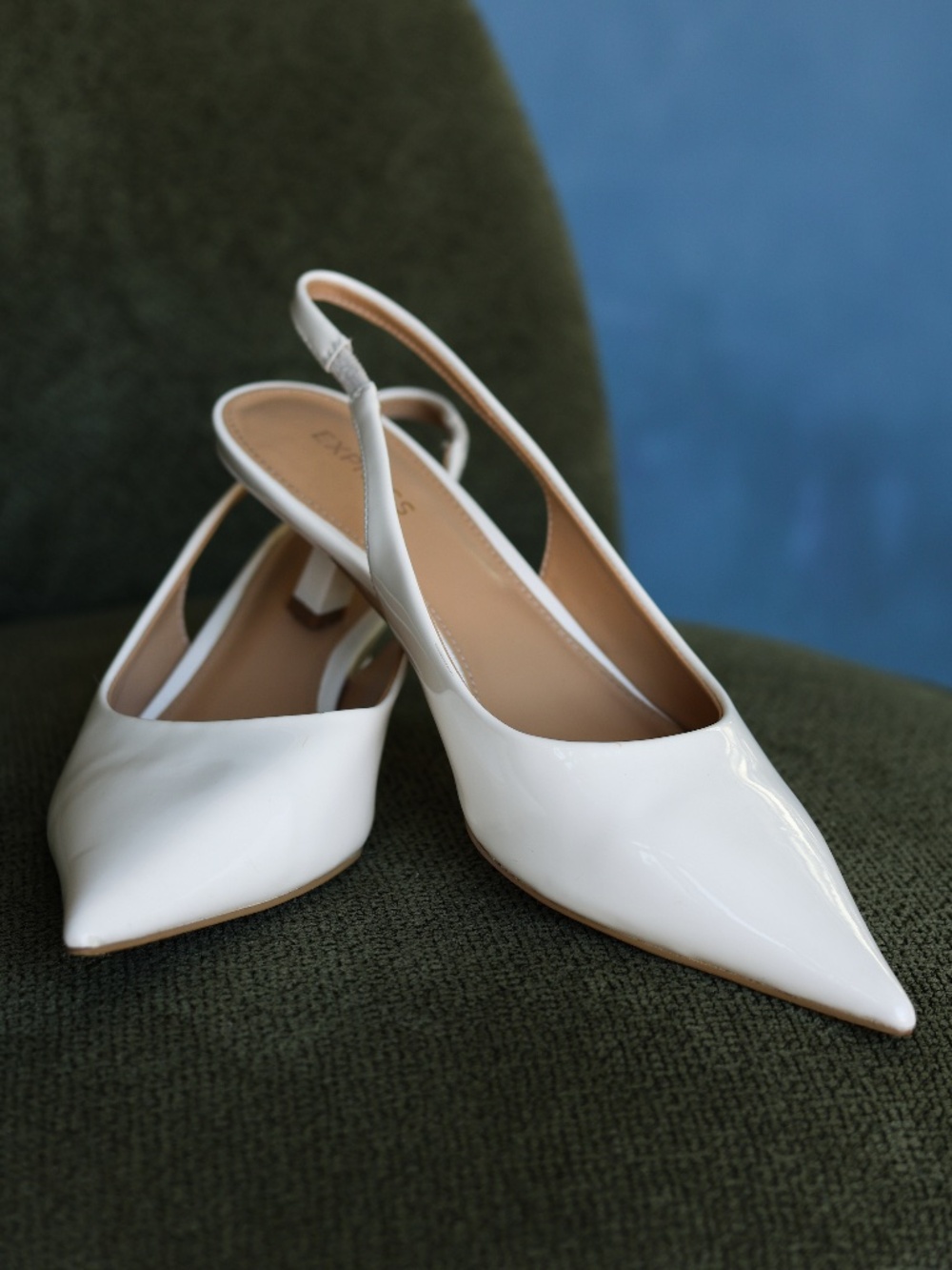 Express Cream Sling Back Kitten Heels, Size 7